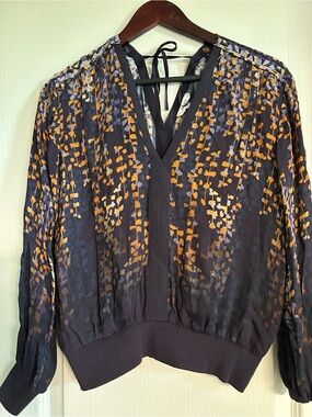 Reiss purple Blouse with Mustard and Lavender Dot Print